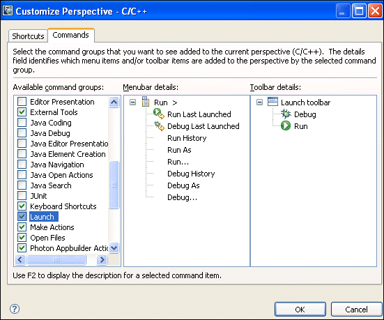 Customize Perspective - Commands