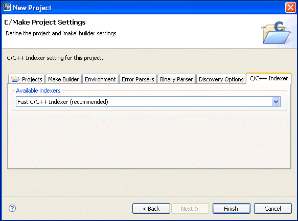 C/C++ Indexer tab (New Project wizard)