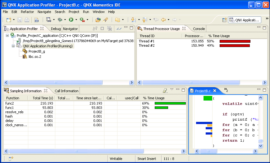 QNX Application Profiler perspective