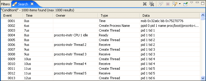 System Profiler: Search results