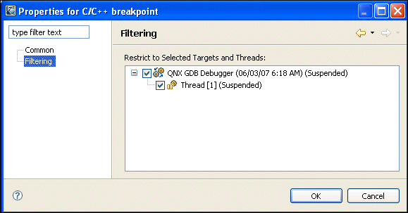 Breakpoints view; setting breakpoint properties