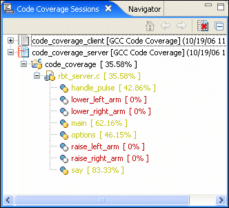 Code Coverage Sessions view