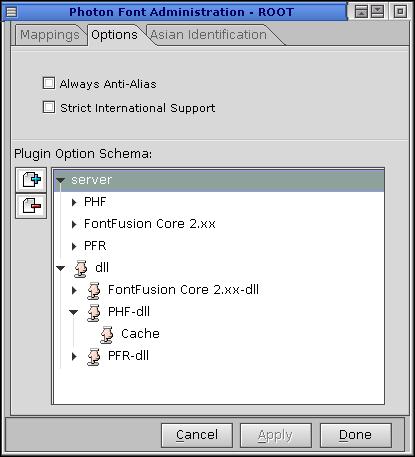 Options panel